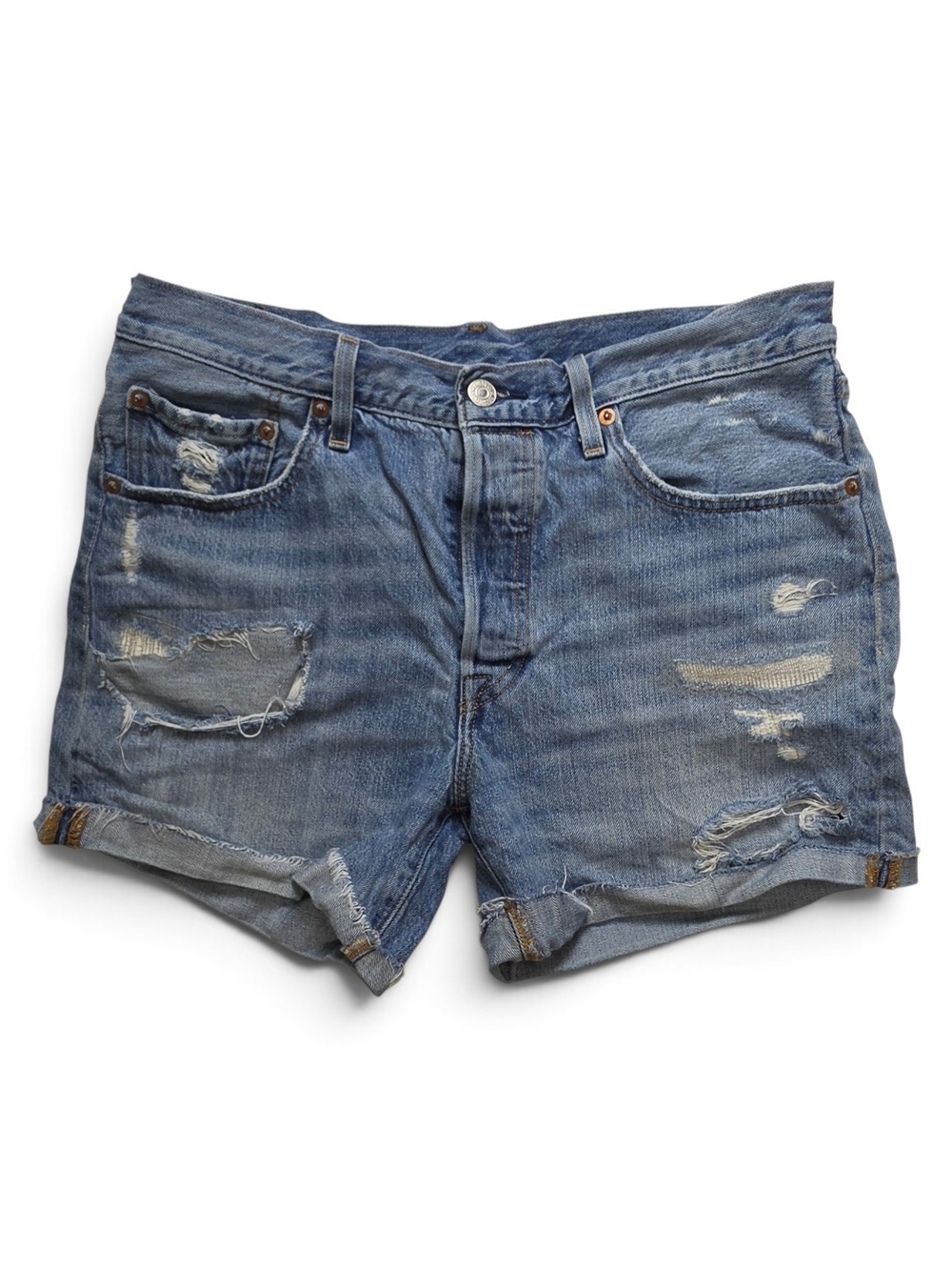 Levi’s 501 Distressed Cutoff Denim Shorts Button Fly Medium Wash Women's 32